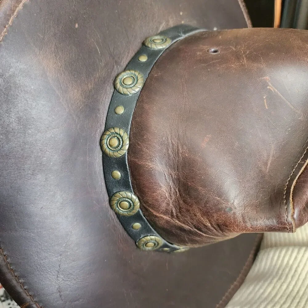 Vintage Henschel Brown Leather Cowboy Hat  Size Small With Hat Band